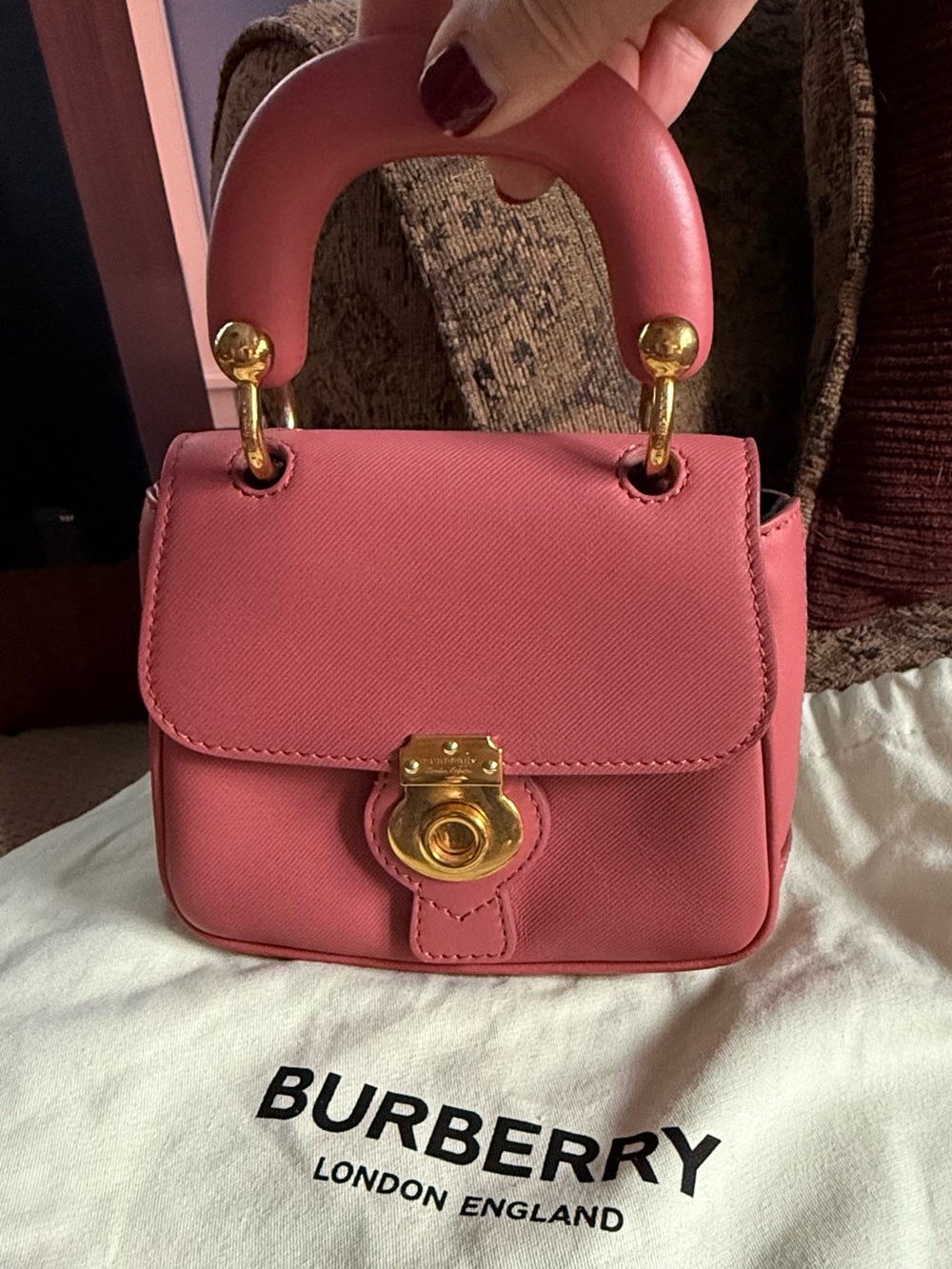 Burberry Rose Pink Mini Top-Handle Leather Bag with Gold Hardware